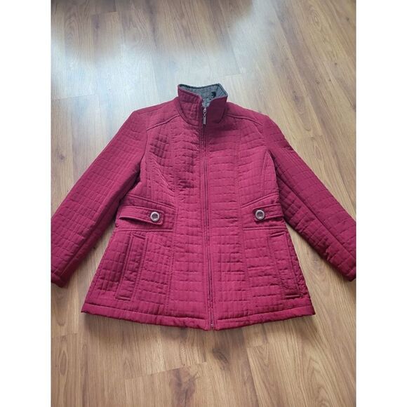 Gallery‎ Quilted Jacket Pockets Full Zip Red Burgundy  Medium - Picture 1 of 7